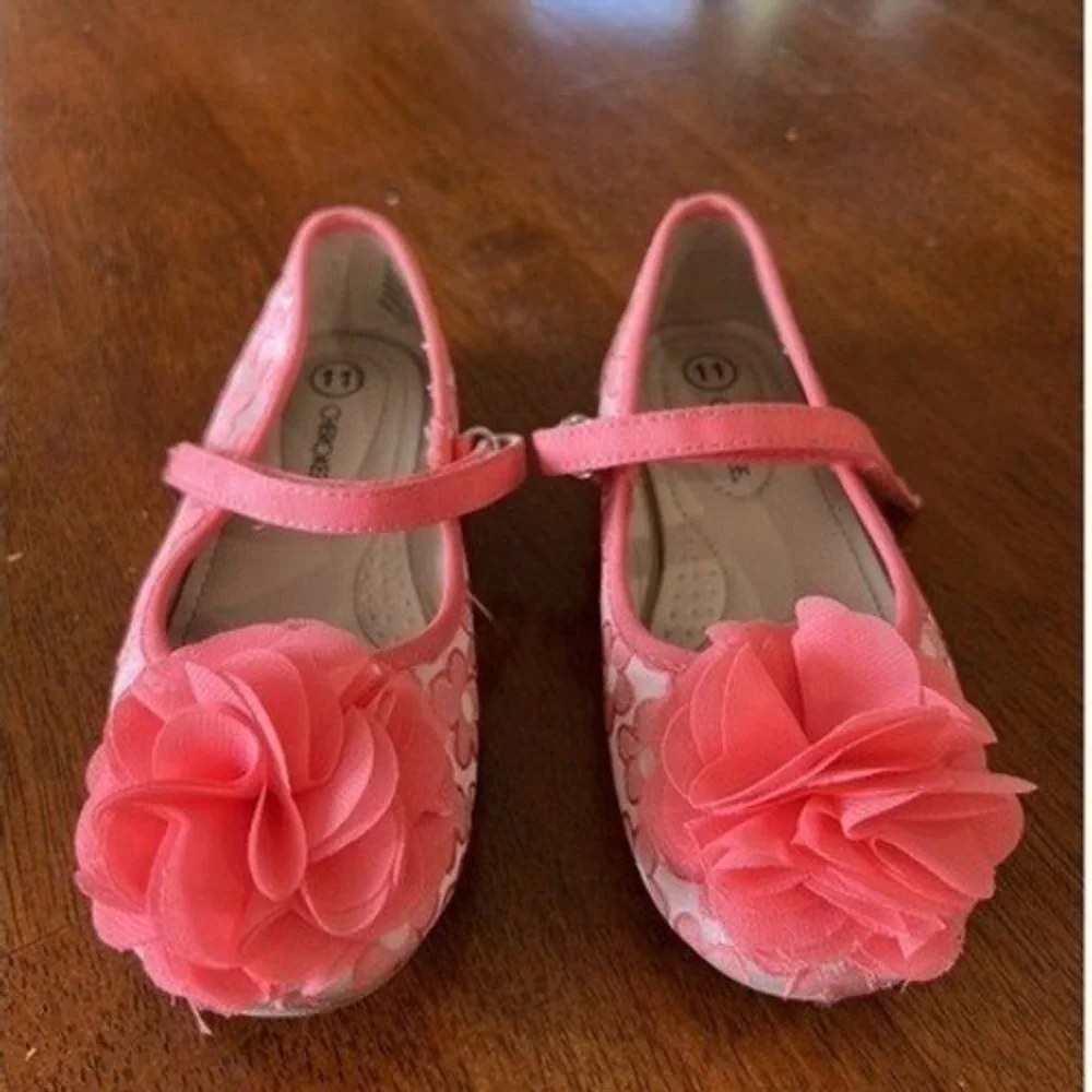 Cherokee Girls Coral Pink Floral Ballet Flat Shoes Flower‎ Detail Toddler 11
